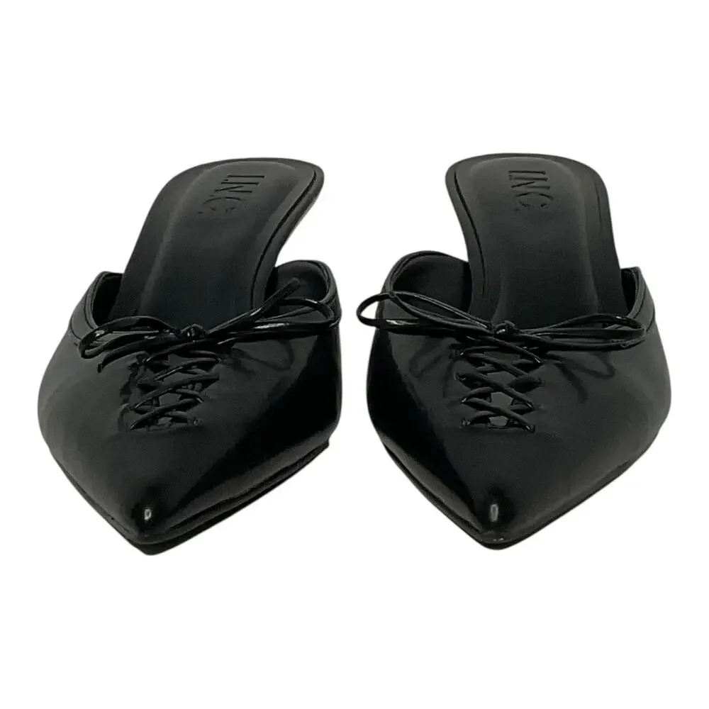 INC Women's Caetti Pointed Toe Kitten Heel Mules Black Size 6